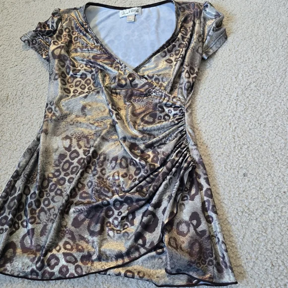Joseph Ribkoff Metallic Animal Print Ruched Top – Size 4 Small - Picture 2 of 8
